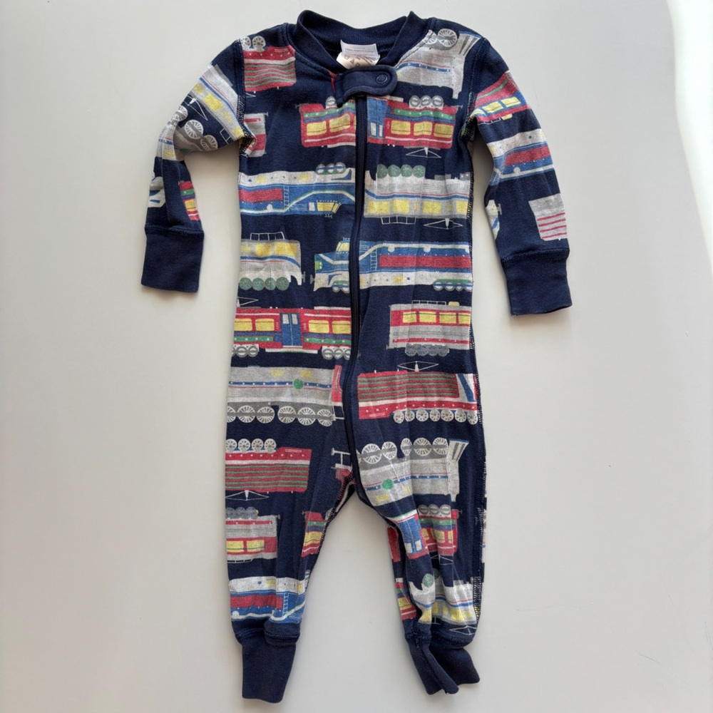 Hanna Andersson Full Steam Ahead Baby Zip Sleeper Train Print Pajamas Size 6-12M